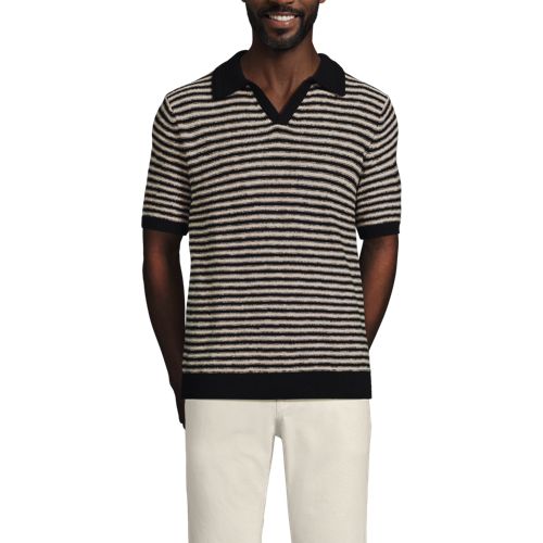  Lands' End Leinenmix-polopullover Mit Kurzen ärmeln, Herren, Größe:44-46 Regular, Schwarz, Baumwolle/leinen/nylon, By Lands' End 