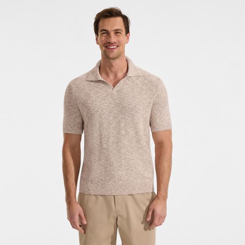  Lands' End Leinenmix-polopullover Mit Kurzen ärmeln, Herren, Größe:44-46 Regular, Weiß, Baumwolle/leinen/nylon, By Lands' End 