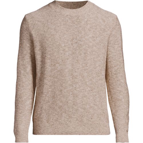 Cotton Blend Crew Neck Knit, Men, size: M, regular, Ivory, Cotton/Linen/Nylon, by Lands' End