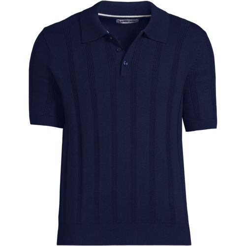 Short Sleeve Silk Blend Polo Shirt, Men, size: M, regular, Blue, by Lands' End