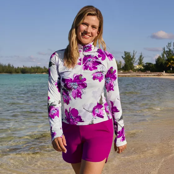 Women's Long Torso SunShade UPF 50 Quarter Zip Rash Guard - primary