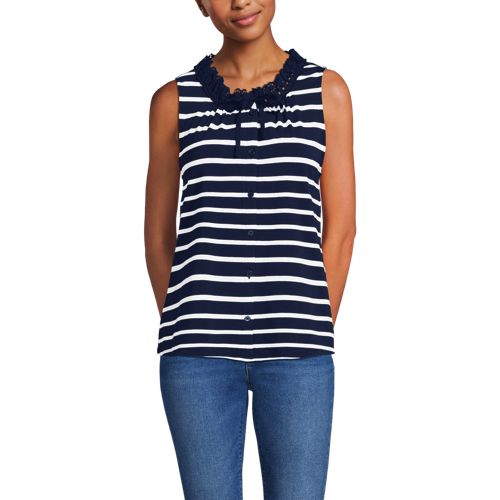 Women's Lightweight Jersey Button Front Lace Trim Tank - image 2