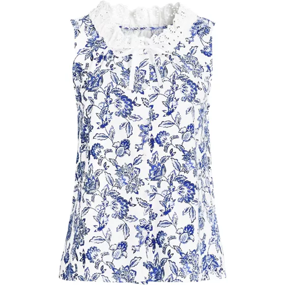 Women's Plus Size Lightweight Jersey Button Front Lace Trim Tank - primary