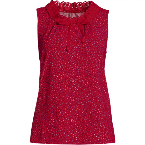Women's Lightweight Jersey Button Front Lace Trim Tank - primary