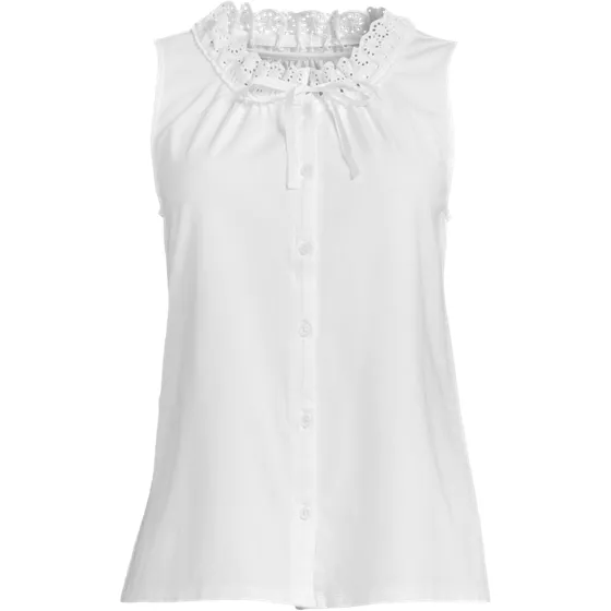 Women's Lightweight Jersey Button Front Lace Trim Tank - primary