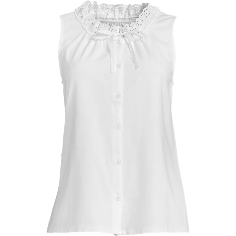 Women's Lightweight Jersey Button Front Lace Trim Tank, Front