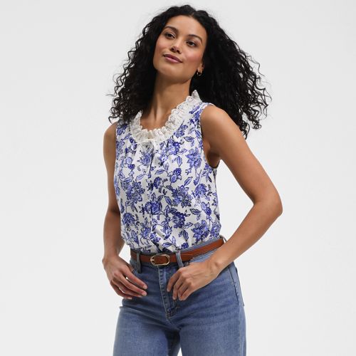 Women's Lightweight Jersey Button Front Lace Trim Tank - image 5
