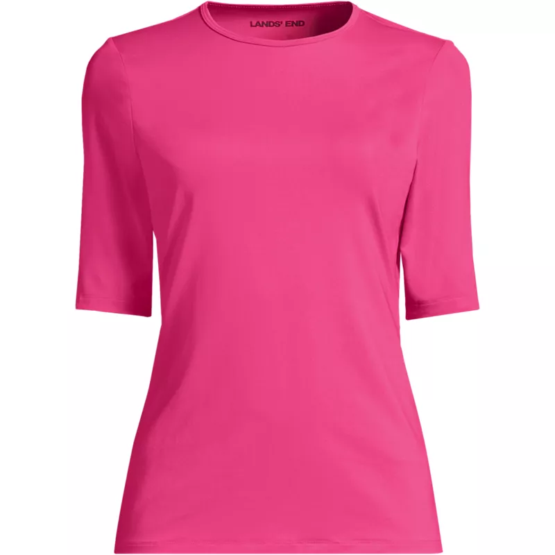 Women's Petite Elbow Sleeve Crewneck Garden Tee- Sunshade UPF 50 Quick Dry, Front
