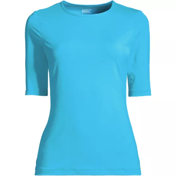 Women's Petite Elbow Sleeve Crewneck Garden Tee- Sunshade UPF 50 Quick Dry - primary