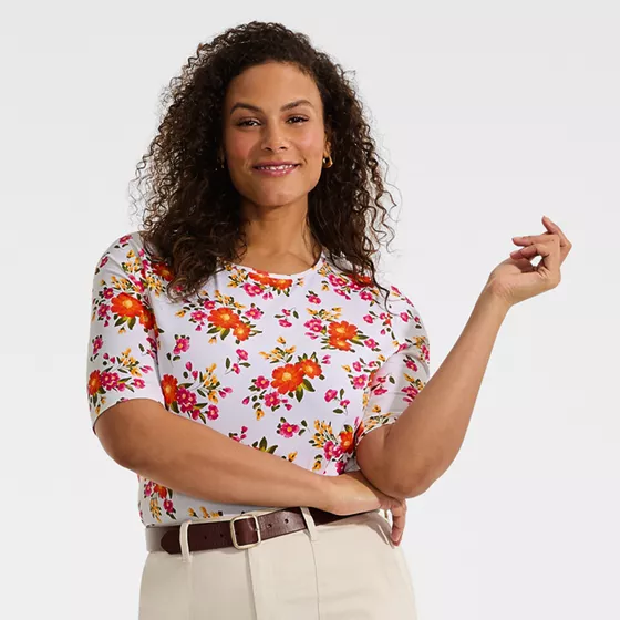 Women's Plus Size Elbow Sleeve Crewneck Garden Tee- Sunshade UPF 50 Quick Dry - primary
