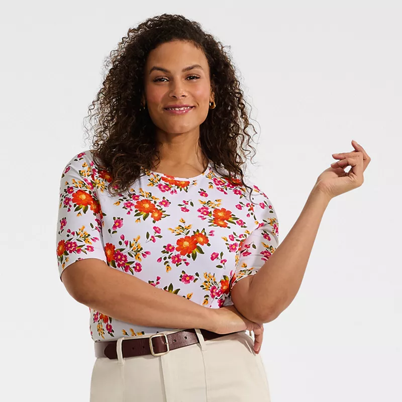 Women's Plus Size Elbow Sleeve Crewneck Garden Tee- Sunshade UPF 50 Quick Dry, alternative image