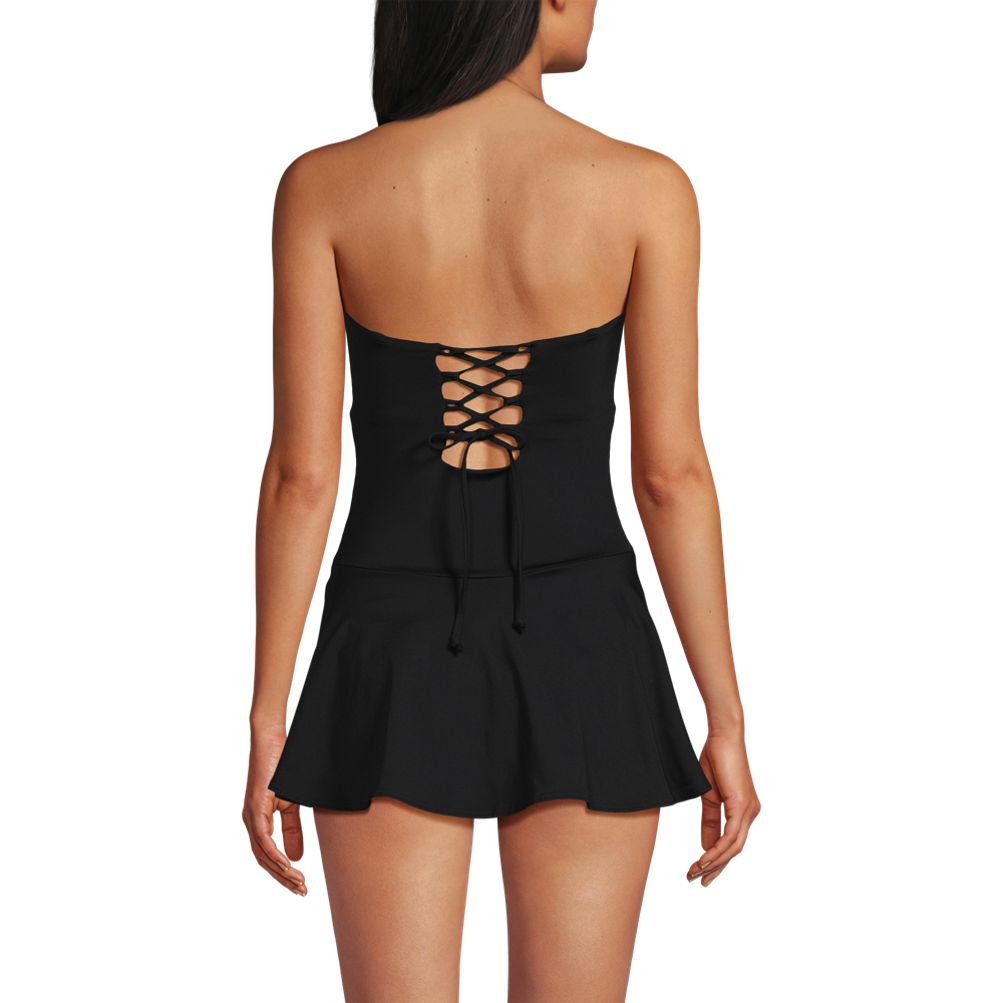 Women's Sculpting Bandeau Lace Back Mini Swim Dress | Lands' End