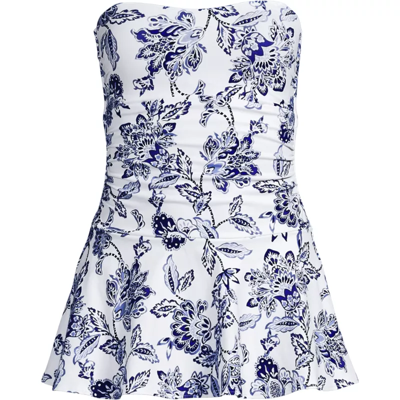 Women's Sculpting Bandeau Lace Back Mini Swim Dress, Front