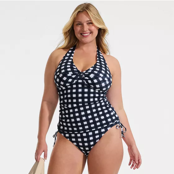 Women's Plus Size Pique Knot Twist Halter Tankini Top  - primary