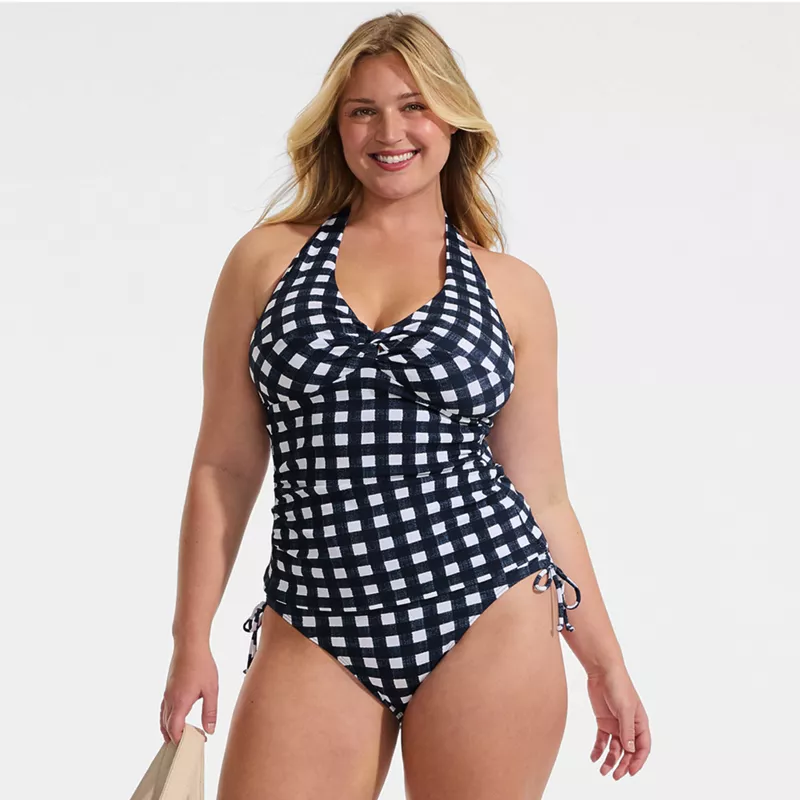 Women's Plus Size Pique Knot Twist Halter Tankini Top , alternative image