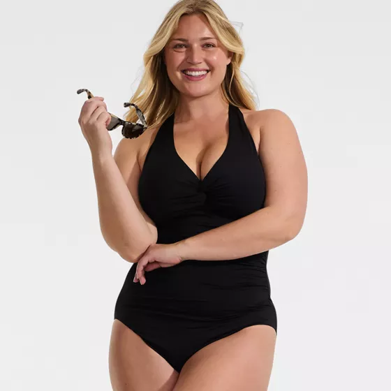 Women's Plus Size Knot Twist Halter One Piece - primary