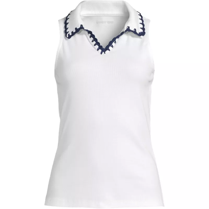 Women's Plus Size Sleeveless Micro Rib Polo, Front