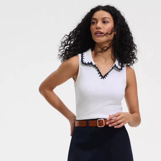 Women's Sleeveless Micro Rib Polo - primary