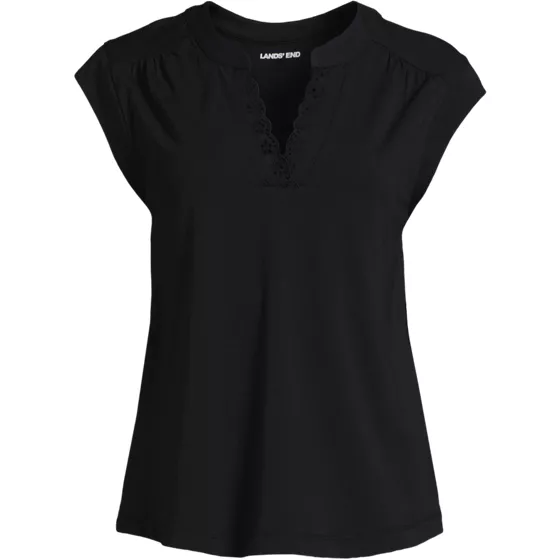 Women's Cap Sleeve Lightweight Jersey Lace Shoulder Tee - primary