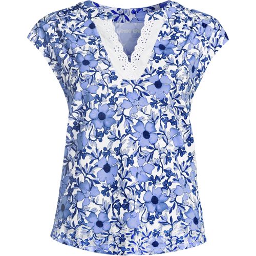 Cotton Modal Top With Eyelet Embroidery, Women, size: 3XL, plus, Blue, Spandex/Cotton-blend/Cotton Modal, by Lands' End