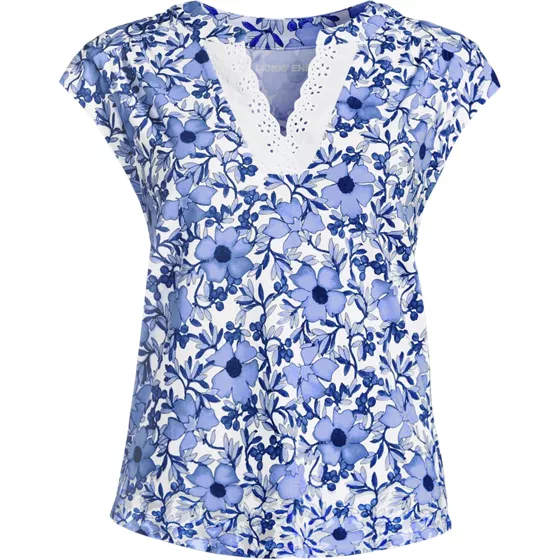 Women's Cap Sleeve Lightweight Jersey Lace Shoulder Tee - primary