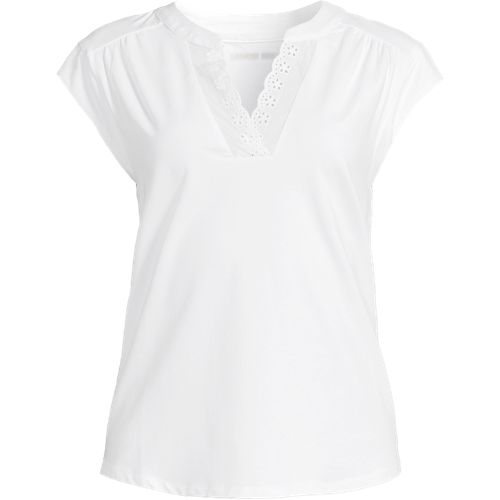 Cotton Modal Top With Eyelet Embroidery, Women, size: 3XL, plus, White, Spandex/Cotton-blend/Cotton Modal, by Lands' End