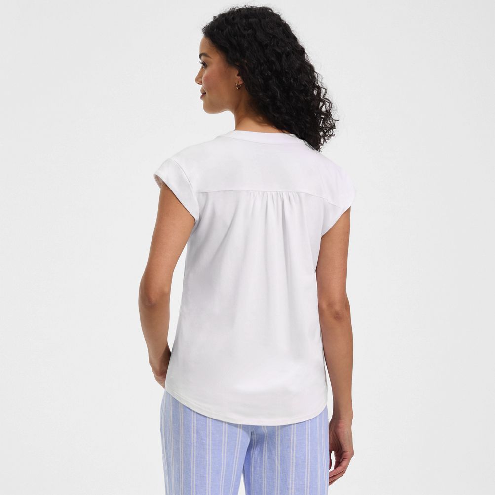 Women's Cap Sleeve Lightweight Jersey Lace Shoulder Tee | Lands' End