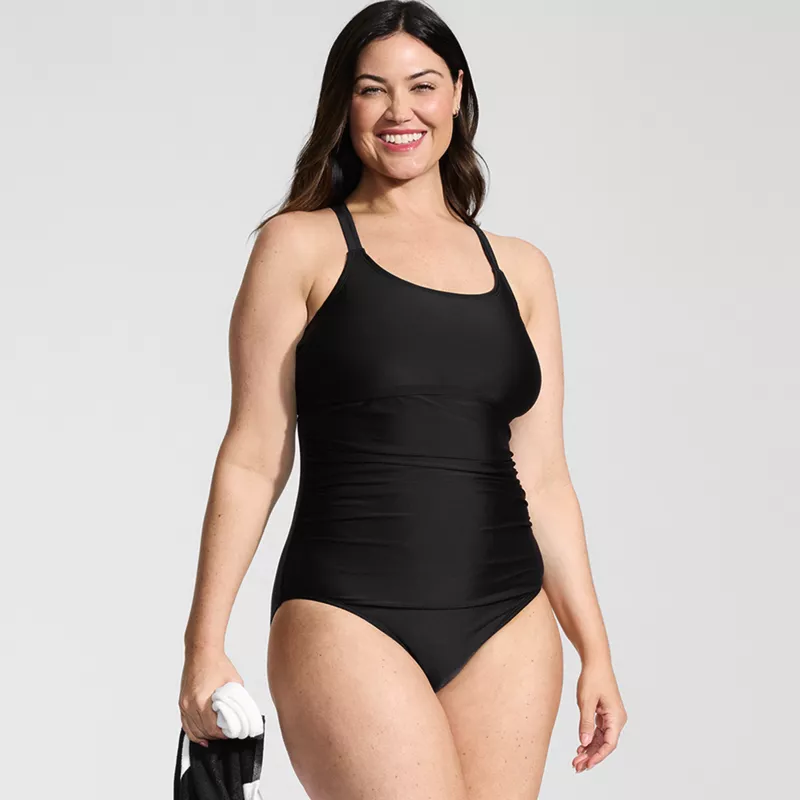 Women's Plus Size Essential Tie Back Ruched One Piece Swimsuit, alternative image