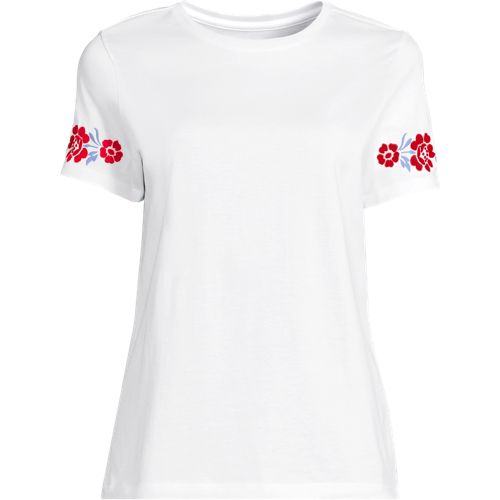 Embroidered Supima Crew Neck T-Shirt, Women, size: 2X, plus, White, Cotton, by Lands' End
