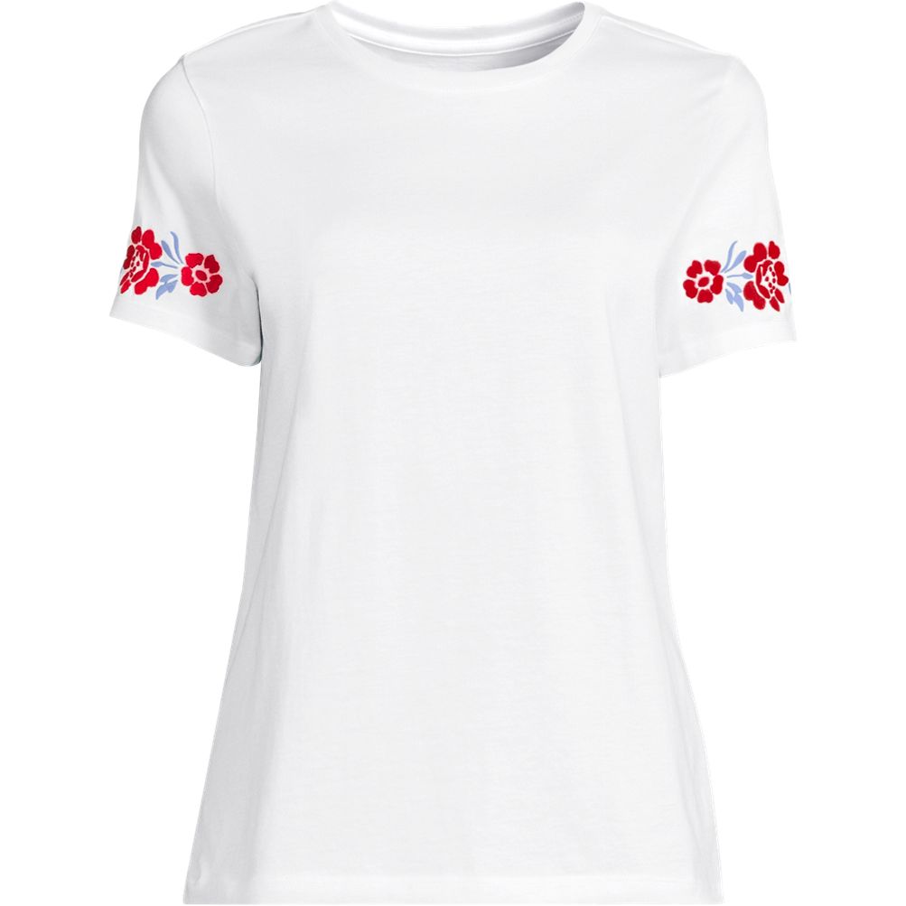 Women's Short Sleeve Supima Cotton Embroidered Crew Neck T Shirt