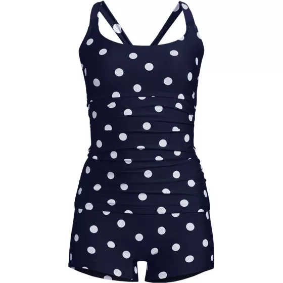 Women's Essential Tie Back Ruched Tankini and Shorts Two Piece Set - primary