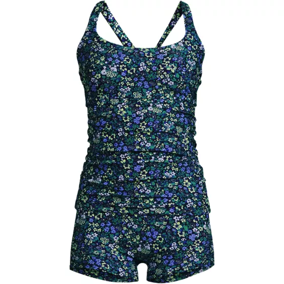 Women's Essential Tie Back Ruched Tankini and Shorts Two Piece Set - primary