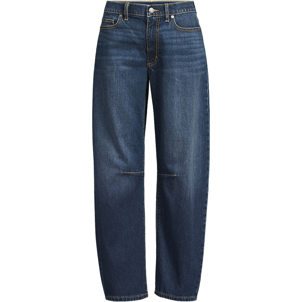 Soft Denim Relaxed Barrel Ankle Jeans, Mid Rise, Women, size: 26, plus, Blue, by Lands' End