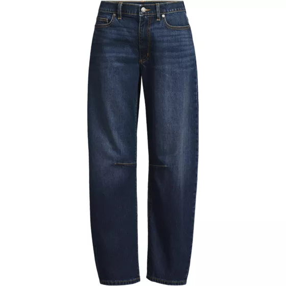 Women's Plus Size Soft Denim Mid Rise Relaxed Barrel Leg Ankle Jeans - primary