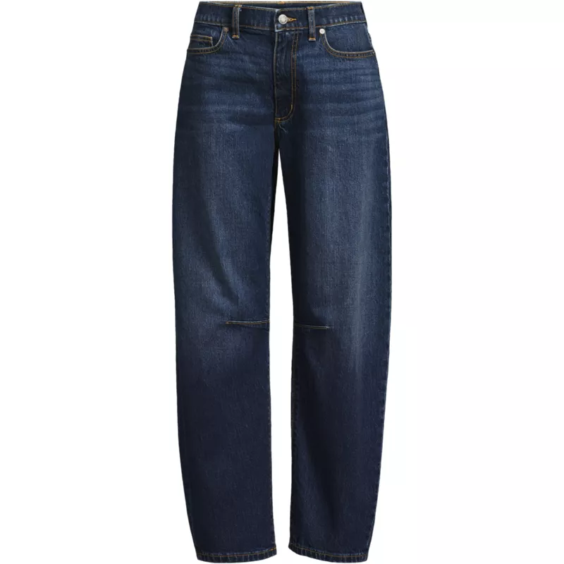 Women's Plus Size Soft Denim Mid Rise Relaxed Barrel Leg Ankle Jeans, Front