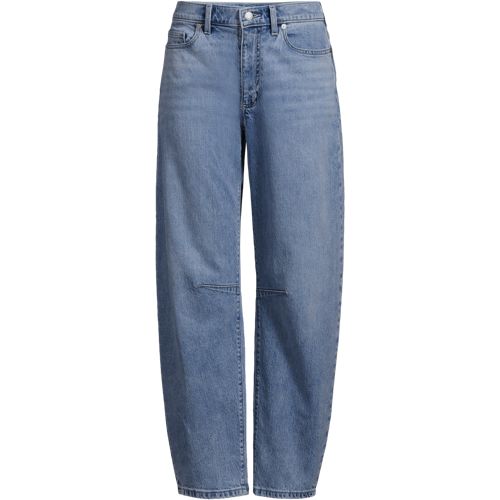 Soft Denim Mid Rise Relaxed Barrel Ankle Jeans, Women, size: 8, petite, Blue, by Lands' End