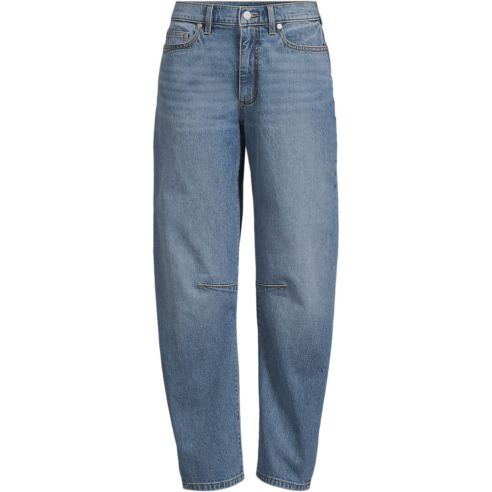 Soft Denim Relaxed Barrel Ankle Jeans, Mid Rise, Women, size: 24, plus, Blue, by Lands' End