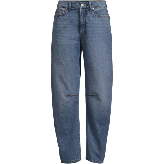 Women's Plus Size Soft Denim Mid Rise Relaxed Barrel Leg Ankle Jeans - primary