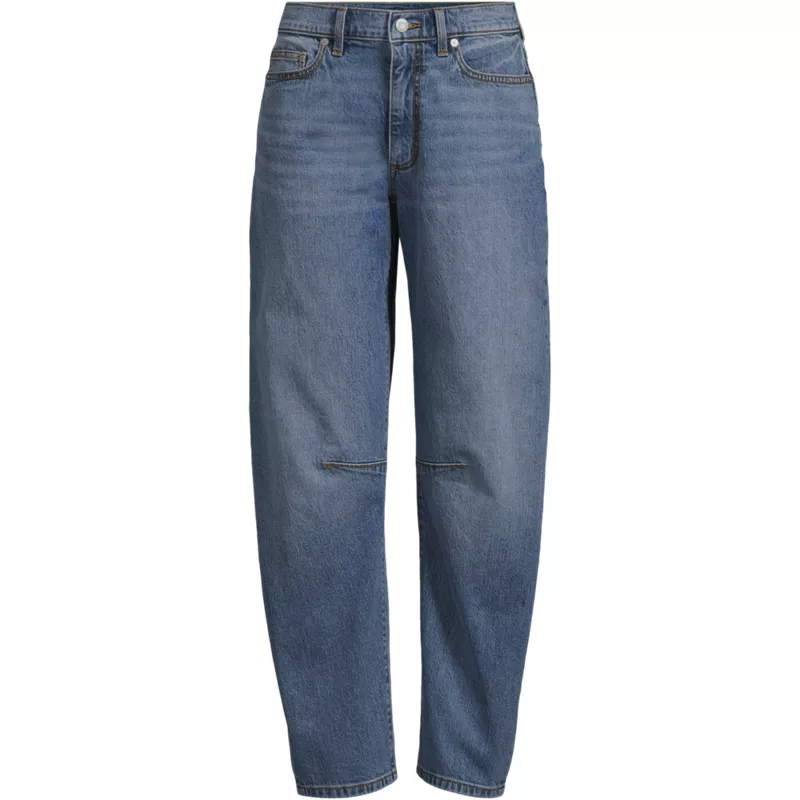 Women's Plus Size Soft Denim Mid Rise Relaxed Barrel Leg Ankle Jeans, Front