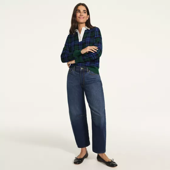 Women's Soft Denim Mid Rise Relaxed Barrel Leg Ankle Jeans - primary