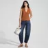 Women's Soft Denim Mid Rise Relaxed Barrel Leg Ankle Jeans, alternative image