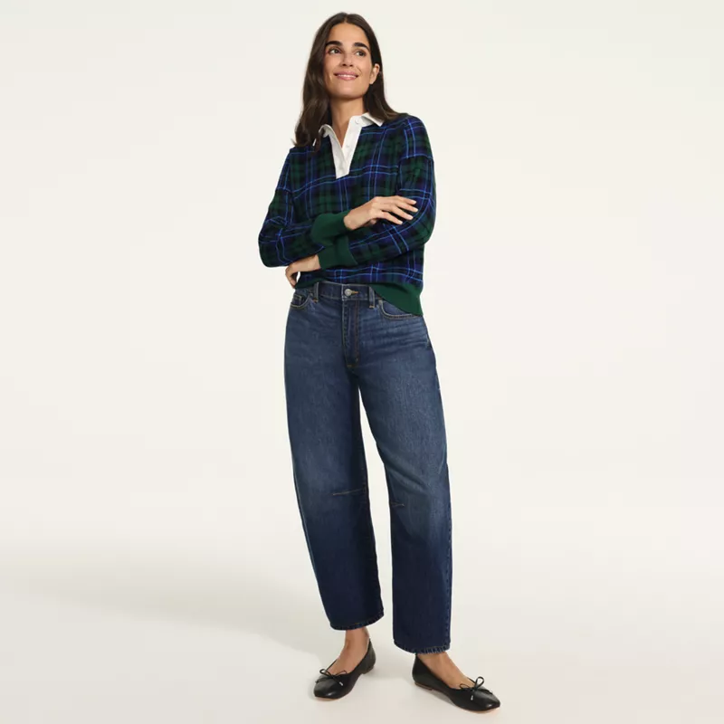 Women's Petite Soft Denim Mid Rise Relaxed Barrel Leg Ankle Jeans, alternative image