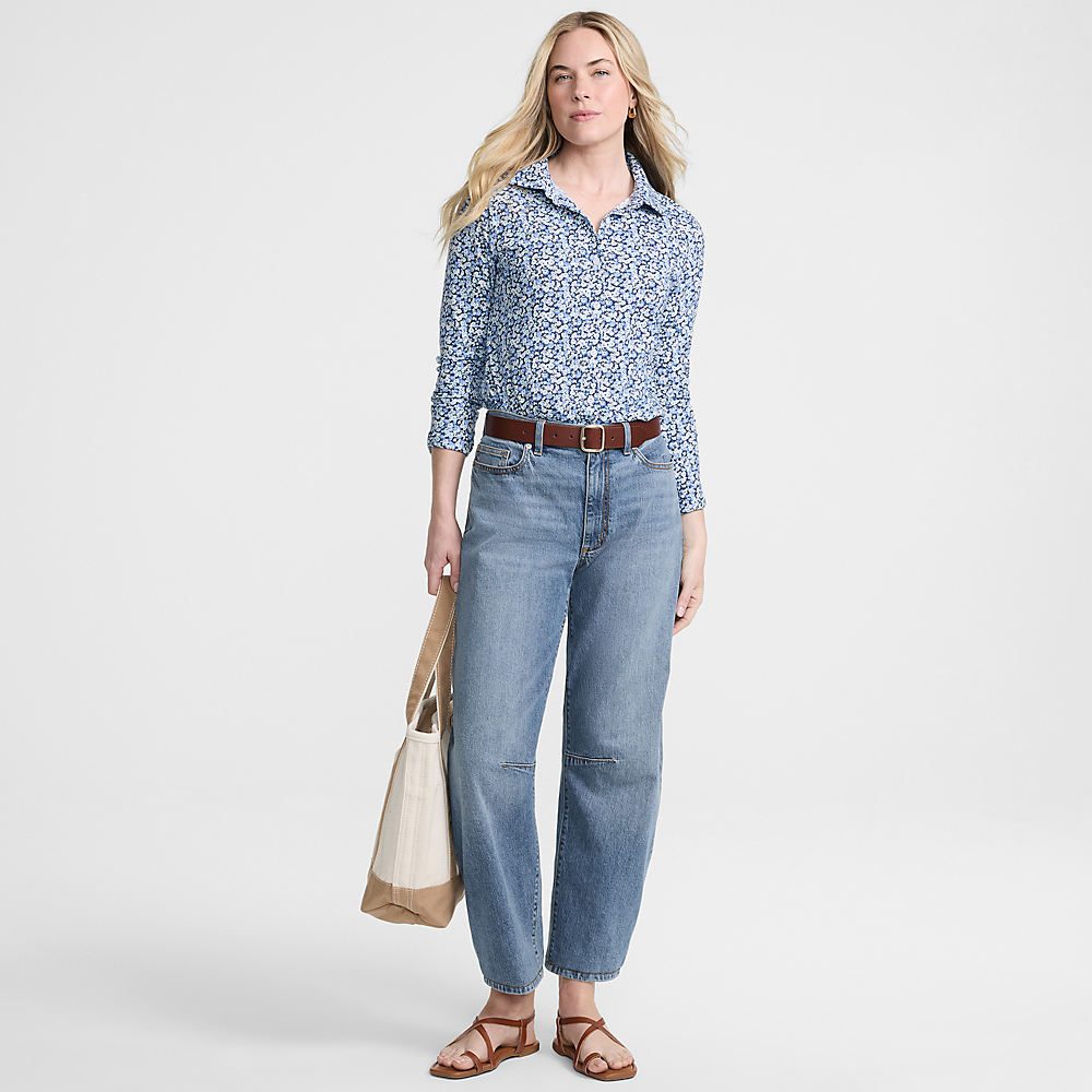Soft Denim Relaxed Barrel Ankle Jeans, Mid Rise, Women, size: 16, regular, Blue, by Lands' End