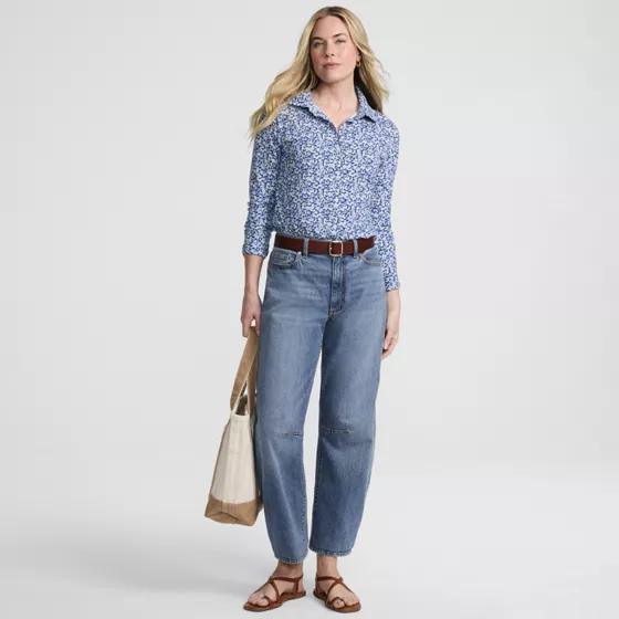 Women's Soft Denim Mid Rise Relaxed Barrel Leg Ankle Jeans - primary