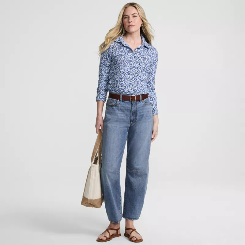 Women's Soft Denim Mid Rise Relaxed Barrel Leg Ankle Jeans, alternative image