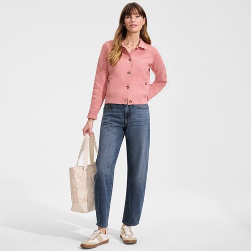 Soft Denim Mid Rise Relaxed Barrel Ankle Jeans, Women, size: 10, petite, Blue, by Lands' End