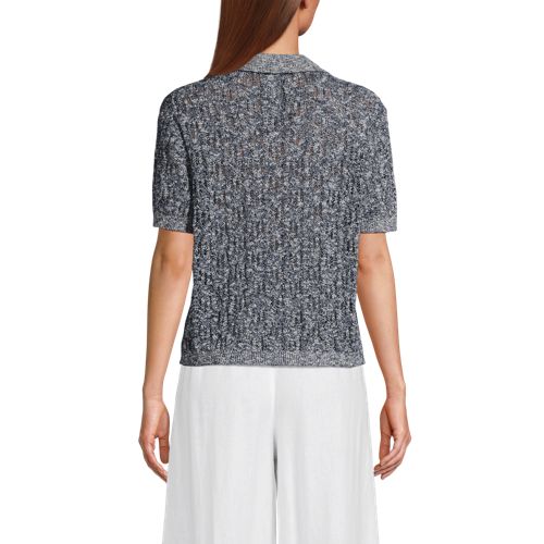  Lands' End Soft Ease Ajour-cardigan Mit Leinen, Damen, Größe:32-34 Regular, Blau, Baumwolle/leinen/nylon, By Lands' End 