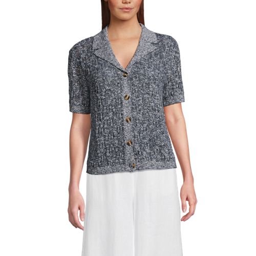 Lands' End Soft Ease Ajour-cardigan Mit Leinen, Damen, Größe:32-34 Regular, Blau, Baumwolle/leinen/nylon, By Lands' End 