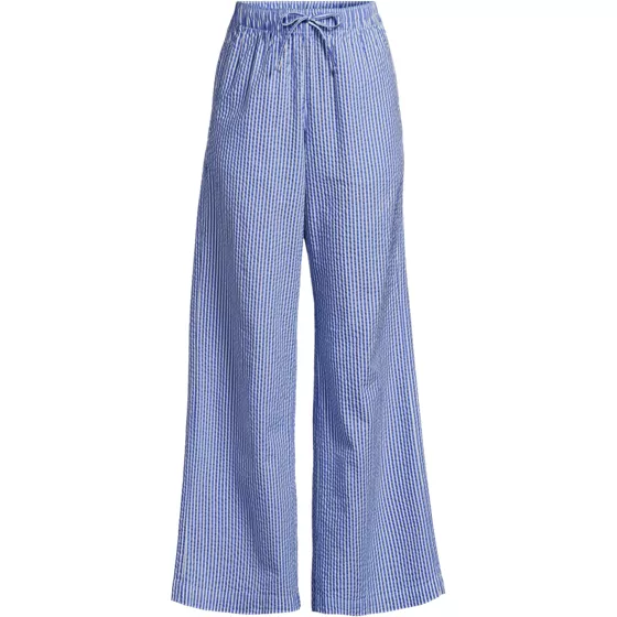 Women's Seersucker High Rise Drawstring Wide Leg Pants - primary