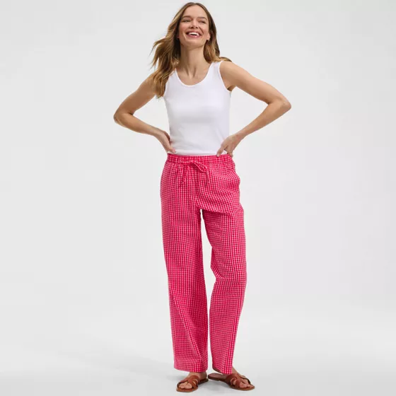 Women's Seersucker High Rise Drawstring Wide Leg Pants - primary